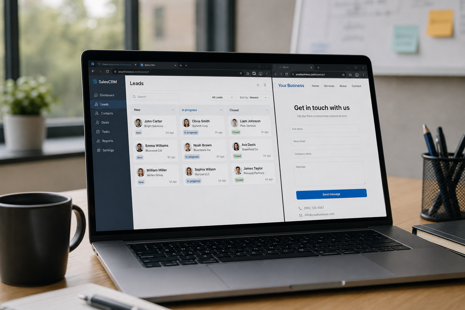 CRM и сайт: заявки с формы на экране ноутбука